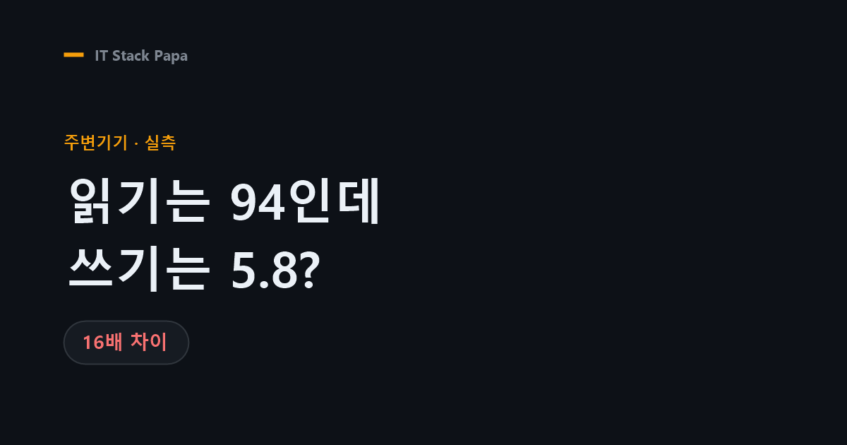 USB 메모리 실측 — 읽기 94.5, 쓰기 5.8 MB/s로 16배 차이