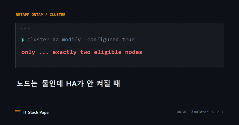 노드가 둘인데 cluster ha modify가 실패하는 상황을 나타낸 대표 이미지